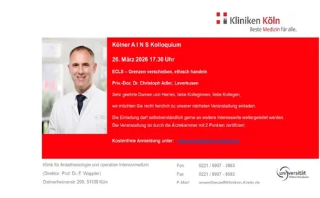 AINS Colloquium: Extracorporeal Life Support (Photo: Prof Dr Adler) Porträtbild Prof. Dr. Adler