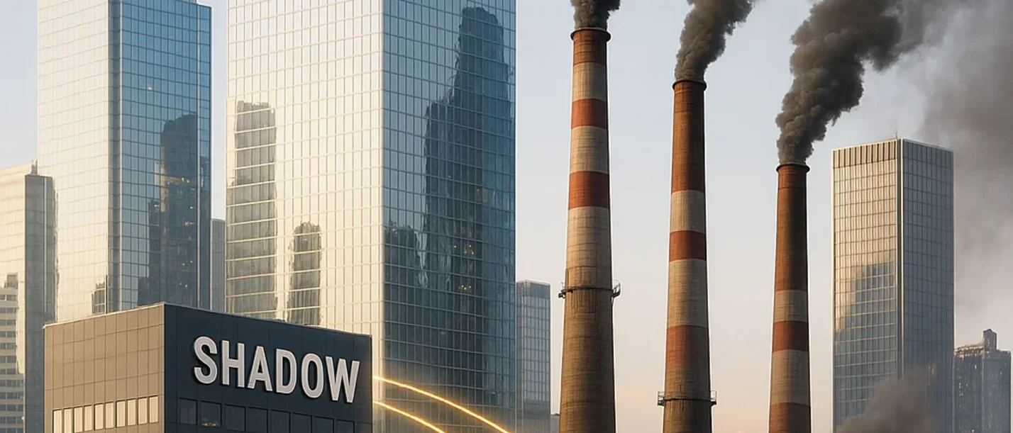 AI-generated image of an industrial plant standing in front of clouds