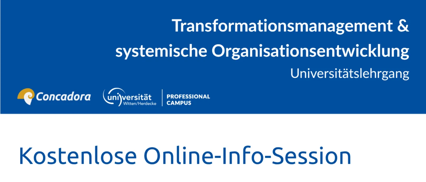 Online-Info-Session zum Universitätslehrgang „Transformationsmanagement und systemische Organisationsentwicklung" (Foto: i-Stock) Veranstaltungsplakat