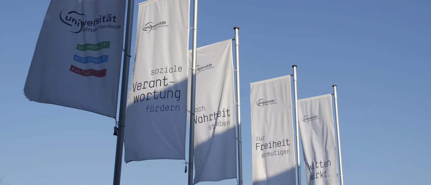 Symbolbild von Flaggen vor dem Hauptgebäude der UW/H