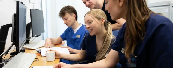 Dental students work on the computer