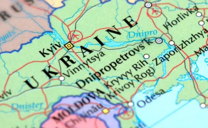 Landkarte mit der Ukraine im Mittelpunkt