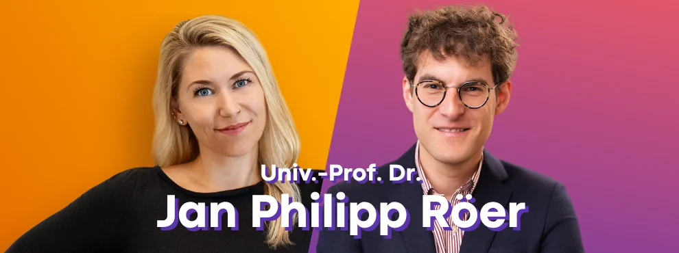 Man sieht das Titelbild der ersten Folge von "Denk mal drüber nach." Prof. Dr. Jan Philipp Röer und Svenja Malessa.