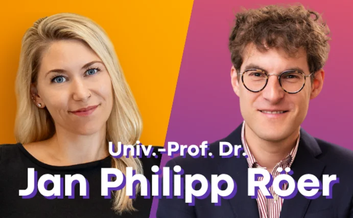 Warum manche Geräusche stärker ablenken als andere (Foto: UW/H | Julian Kliem) Man sieht das Titelbild der ersten Folge von "Denk mal drüber nach." Prof. Dr. Jan Philipp Röer und Svenja Malessa.
