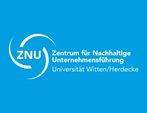 Logo of the Centre for Sustainable Business Management (ZNU). (Image: UW/H | Julian Kliem) White text on a light blue background.