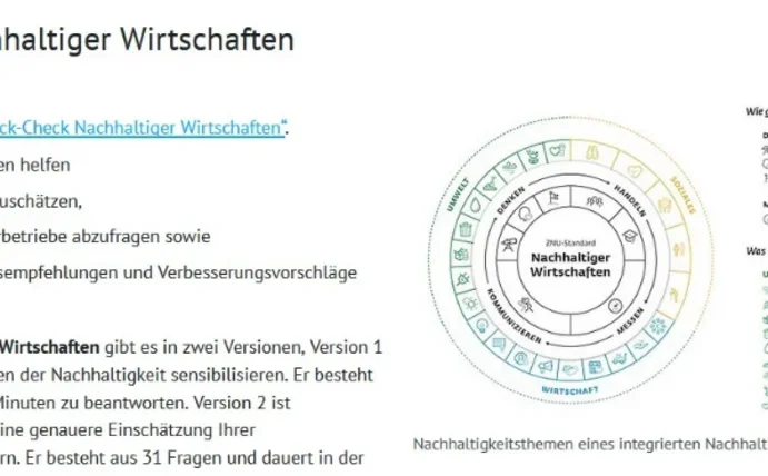 Screenshot einer Website zum Quick-Check Nachhaltigkeit