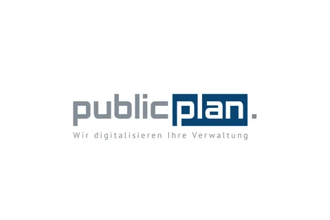 Grau-blaues Logo von publicplan auf weißem Grund.