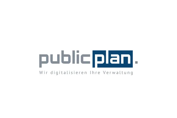 Grau-blaues Logo von publicplan auf weißem Grund.