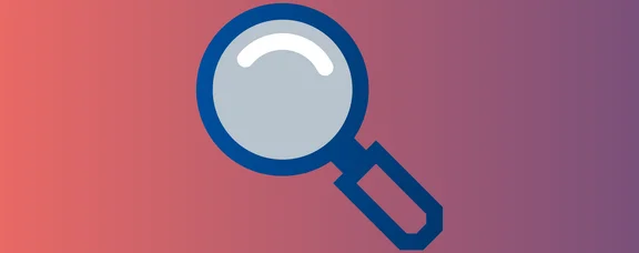 Suche (Grafik: Julian Kliem) Icon einer Lupe auf einem Hintergrund mit rot-blauem Verlauf