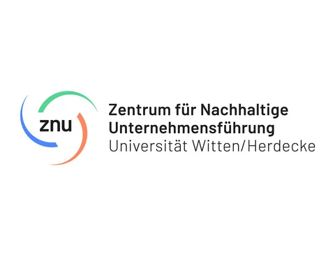 Weißes Logo des Zentrums für nachhaltige Unternehmensführung (ZNU) der UW/H auf türkisfarbenem Hintergrund