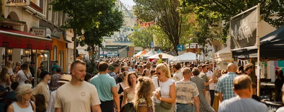 Welcome to Witten (photo: Wiesenviertel e. V. | Dana Schmidt) A photo of a crowd at a town festival.