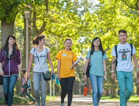 Students on the University of Victoria campus in Canada 