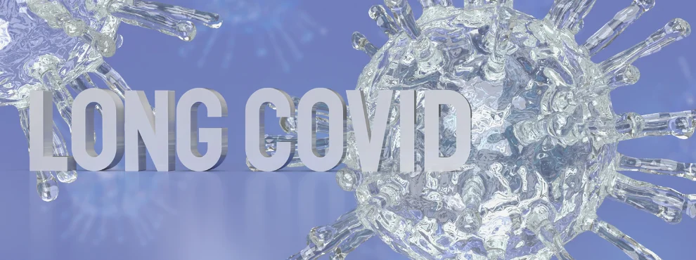 You see a virus and the words “Long Covid” in front of it. 