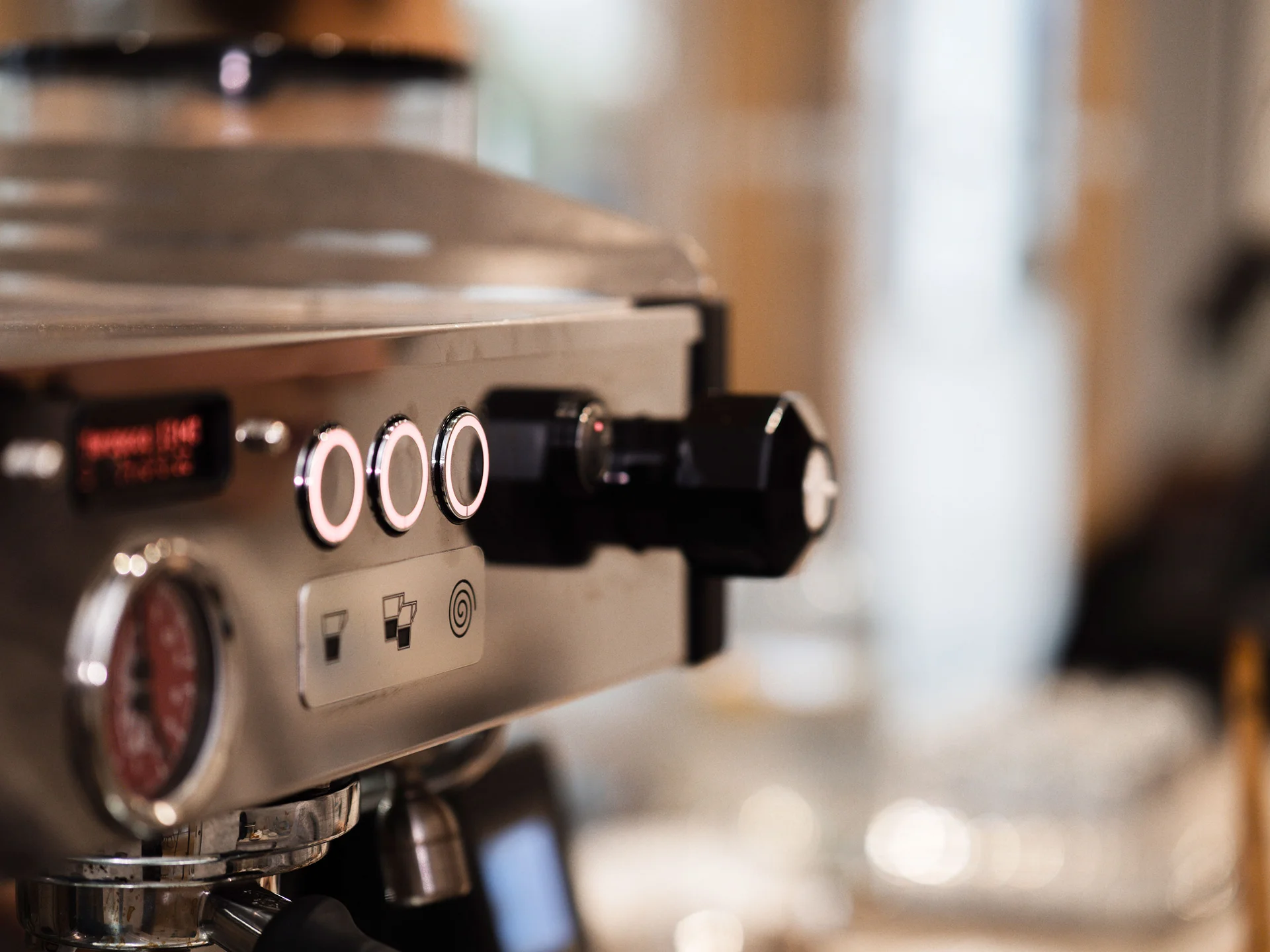 Close-up of a portafilter coffee machine