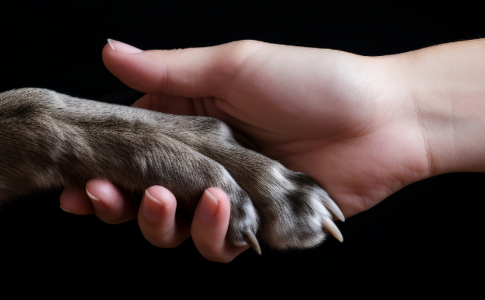 Die Ringvorlesung geht auf die Beziehung und das Zusammenleben von Mensch und Tier ein. (Foto: Canva) Eine Hundepfote liegt in einer Menschenhand.