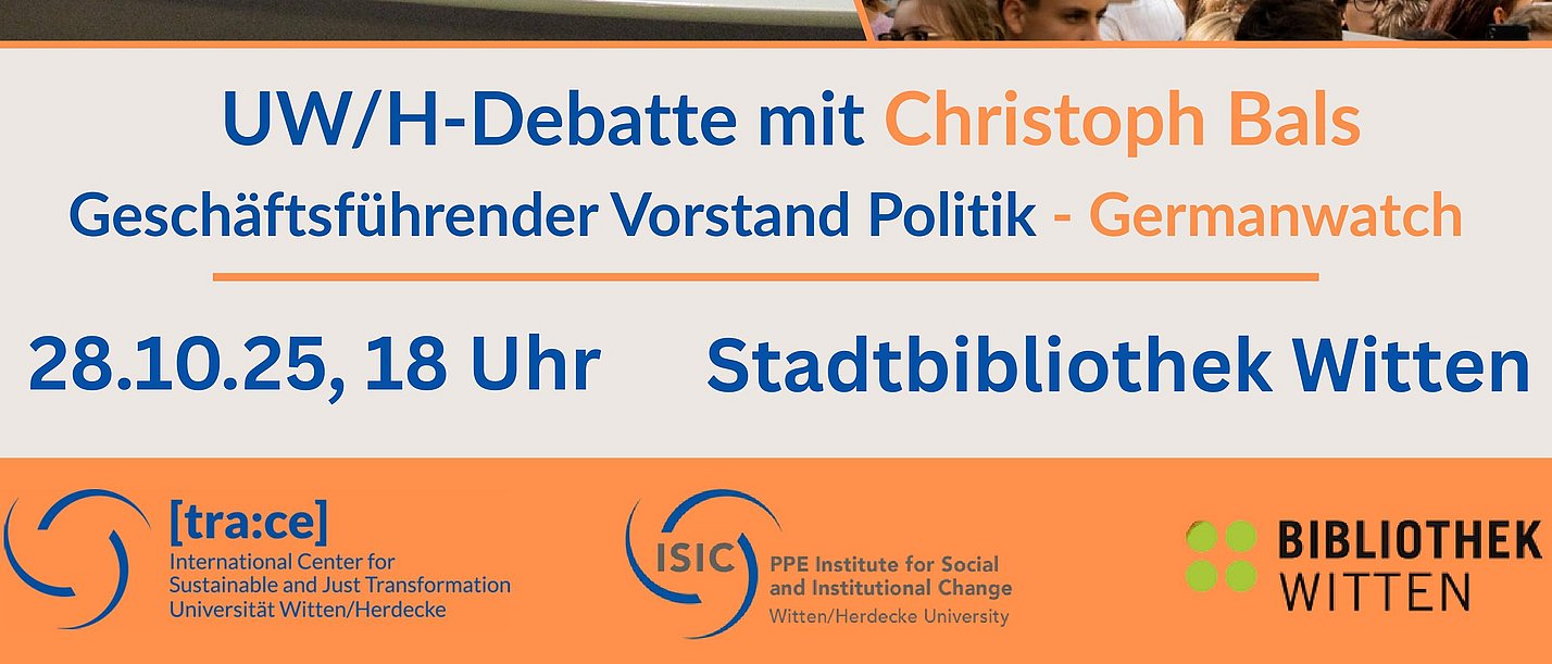 Zehn Jahre Pariser Klimaabkommen – UW/H-Debatte mit Christoph Bals (Germanwatch) (Foto: UW/H) Flyer der Veranstaltung