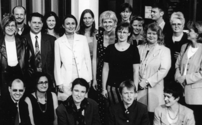 Thirty years ago, Germany's first university-level nursing program was launched in Witten (Photo: UW/H) A black-and-white group photo featuring the first students in the "Nursing Science" program.