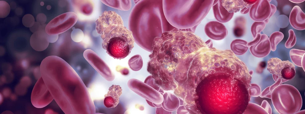 Red cells symbolizing cancer and the treatment of cancer.