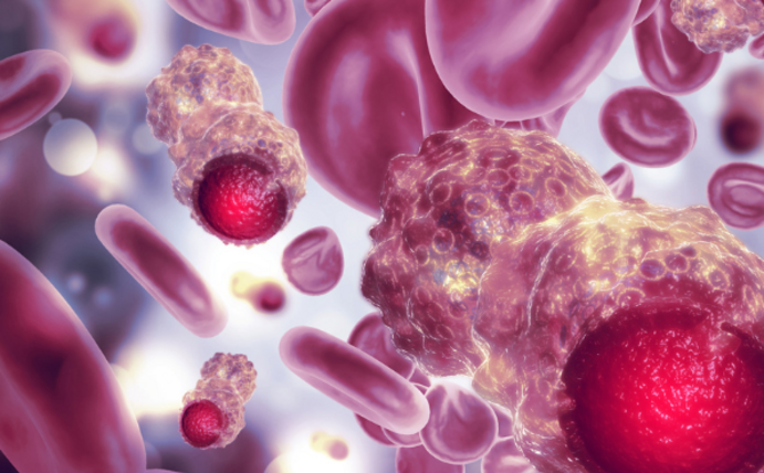 Red cells symbolizing cancer and the treatment of cancer.