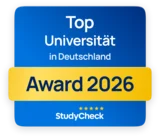 Siegel mit Schriftzug Top Universität in Deutschland Award 2025 StudyCheck