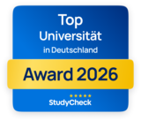 Siegel mit Schriftzug Top Universität in Deutschland Award 2025 StudyCheck