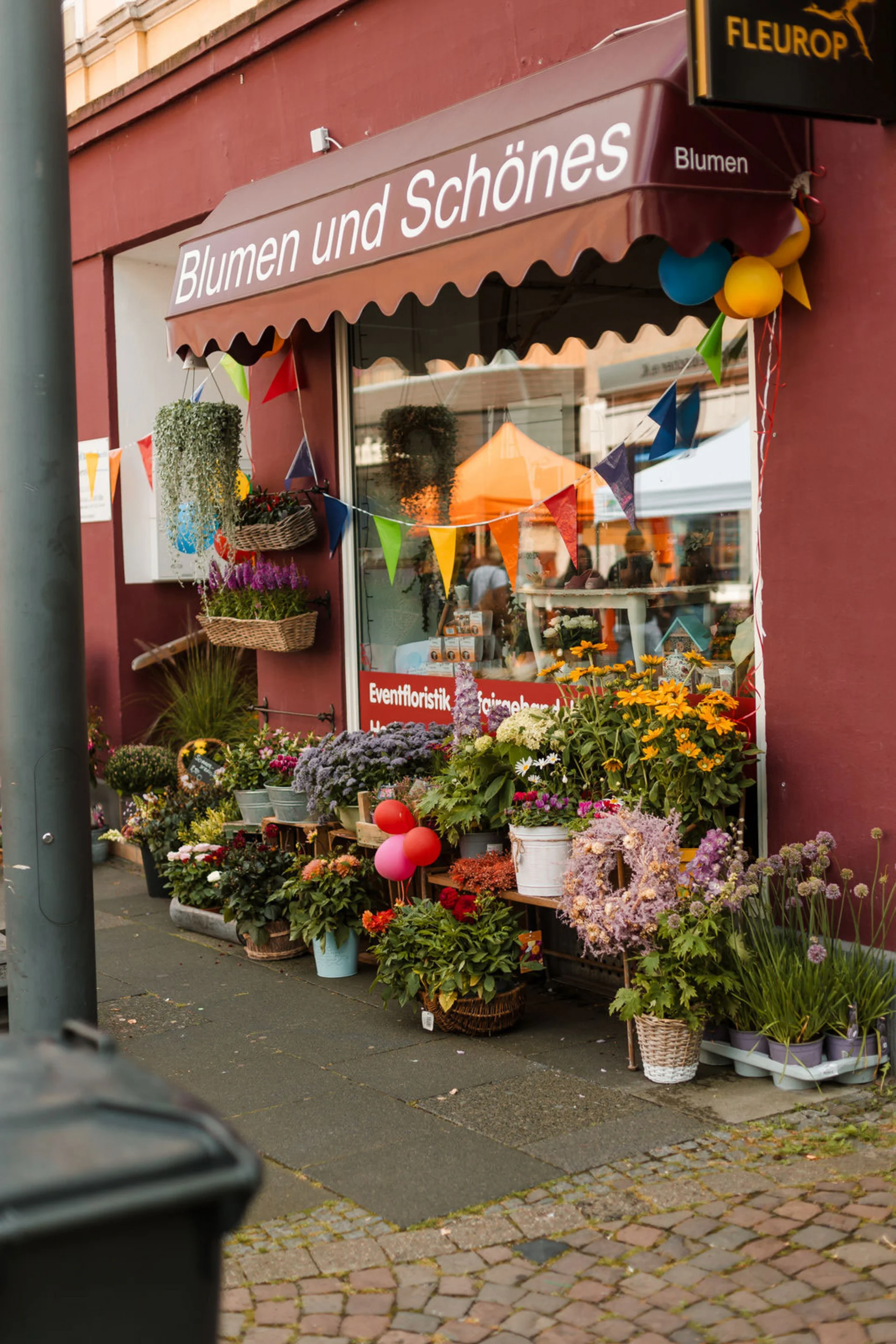 Owner-run florist’s in Witten (Photo: Wiesenviertel e. V. | Dana Schmidt) A photo of the exterior façade of a florist’s. There are numerous flower pots in front of the shop.