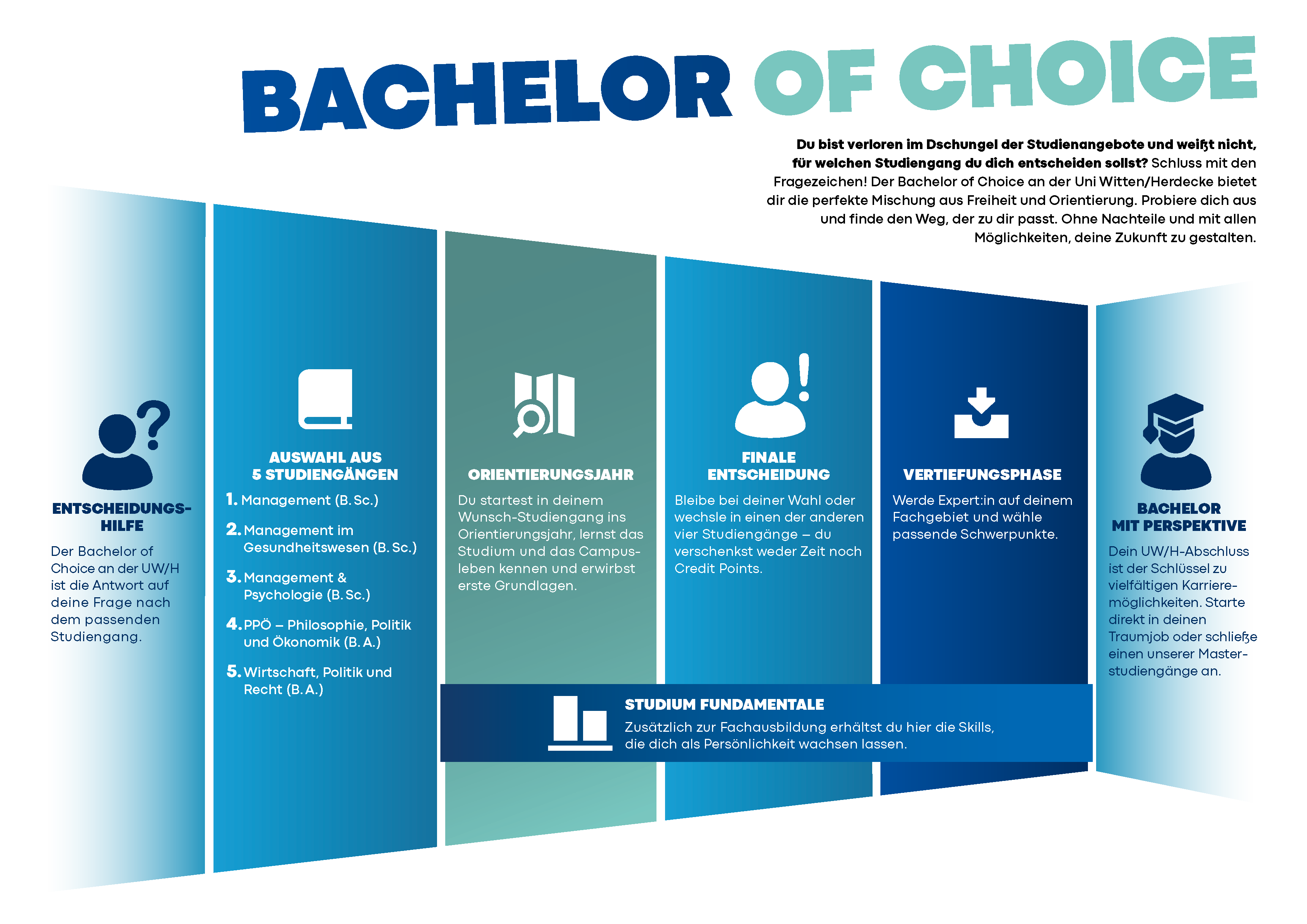 Bachelor of Choice Übersicht (Grafik: UWH/Julian Kliem) Übersicht des Bachelor of Choice mit den 5 Freiheiten
