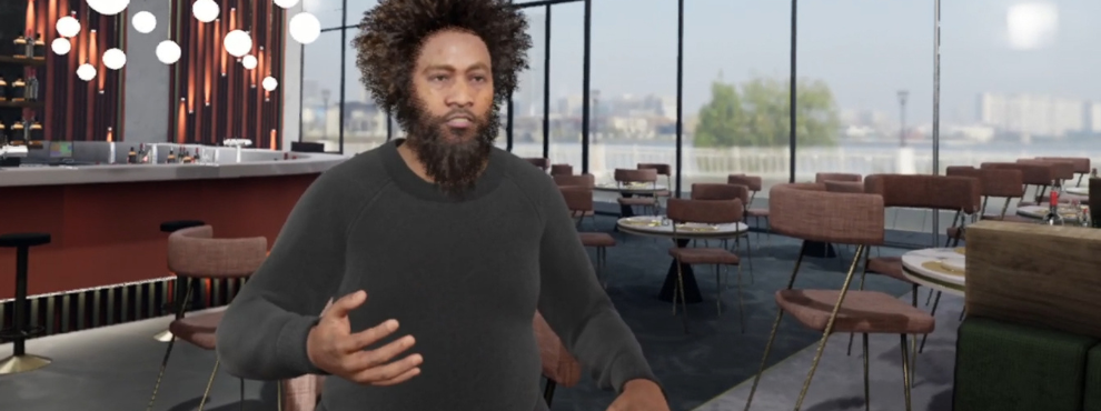Ai.vatar "Hudson" als Gesprächspartner in einem virtuellen Café (Grafik: Jonathan Harth) Grafik des Aivatars