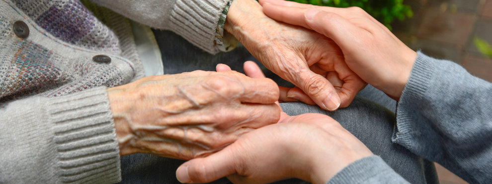 Das Forschungsprojekt ParGenDA nimmt Geschlechterunterschiede bei Demenz in den Blick. (Foto: Canva) Die Hände einer alten Frau liegen in den Händen einer jungen Frau.