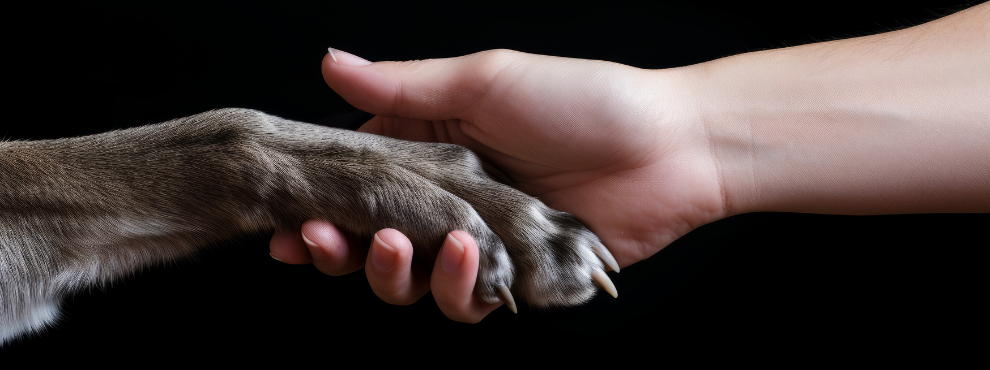 Die Ringvorlesung geht auf die Beziehung und das Zusammenleben von Mensch und Tier ein. (Foto: Canva) Eine Hundepfote liegt in einer Menschenhand.